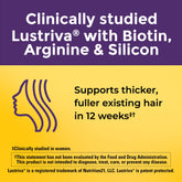 Back label of Nature Made Hair Growth Softgels Lustriva bottle